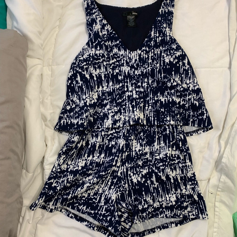 AQUA blue and white romper
